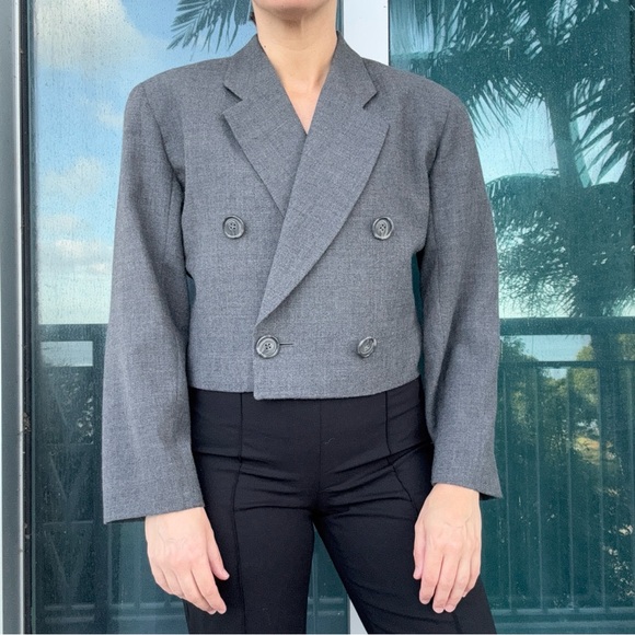 Perry Ellis Portfolio Gray Crop Blazer Jacket - Picture 2 of 8